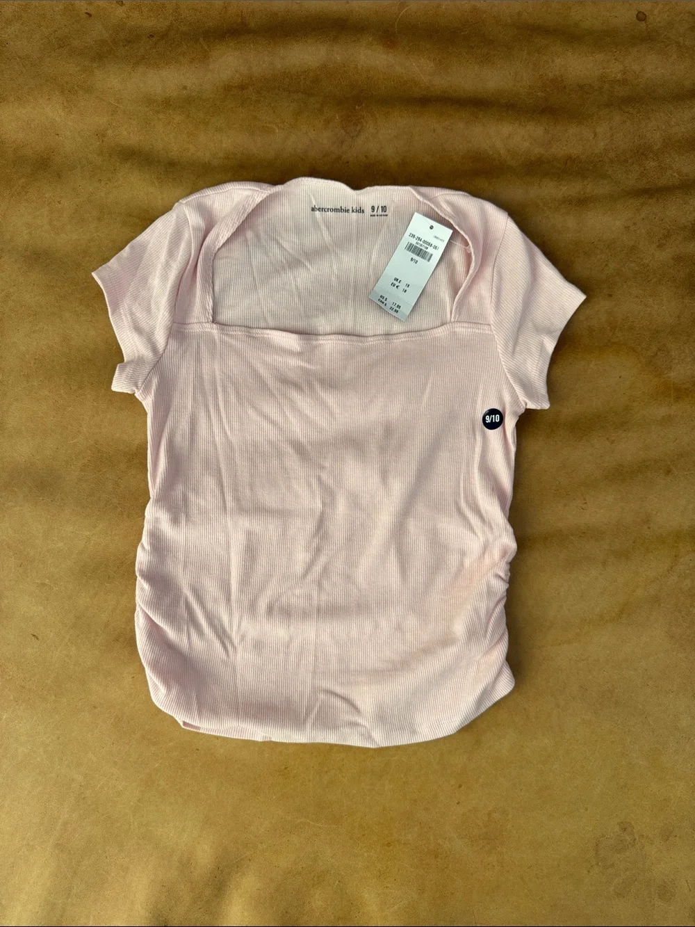abercrombie kids light pink ribbed square-neck short sleeve top girls size 9/10